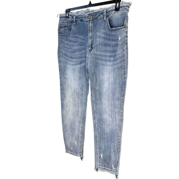 Risen High Rise Frayed Waist Vintage Wash Skinny Jeans Size 1XL - Picture 13 of 16